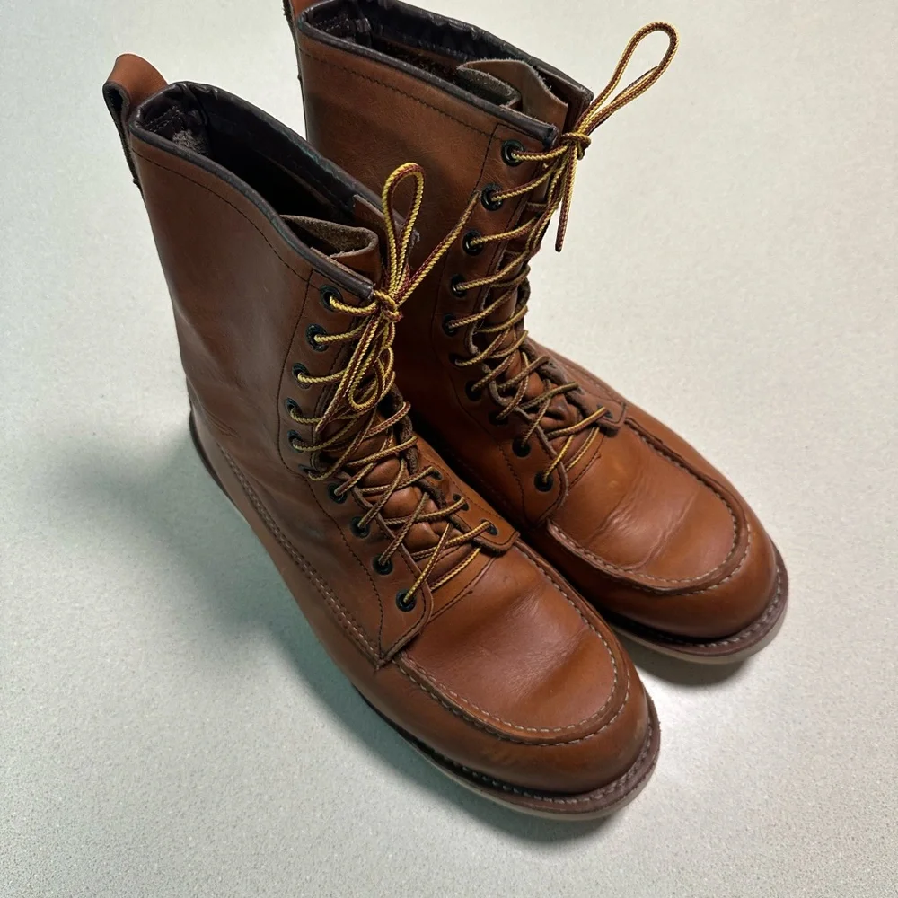Men's Brown Leather Lace-Up Moc Toe Work Boots